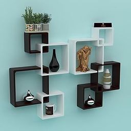 Wooden Twist Rafuf Wooden Intersecting Wall Shelves (Set of 8) (Standard, Black & White)-image-50