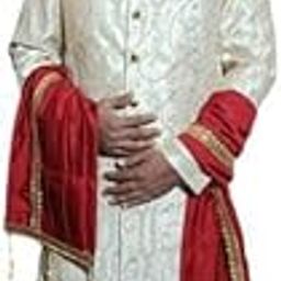 Men's Cream Sherwani Machine and Hand/Embroidery with Maroon Churidar Pajama-picture-10