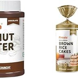 Pintola Combo - Chocolate Peanut Butter Crunchy 1Kg + Rice Cakes (Unsalted & Multigrain) (Pack of 2) (130g x 2), 100% Pure Roasted Peanuts butter Chocolate Flavour Crunchy With Organic Rice Cakes-0