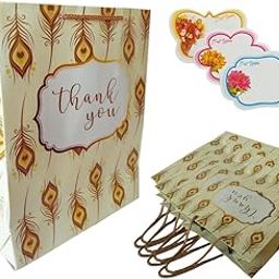 IncyWincy Paper Gift Bags (Pack of 10), ThankYou Feather Design Goodies Bag for kid's Birthday, Colorful Treat Bags, Medium Carry Bags (25cm X 20cm X 10cm)-image-90
