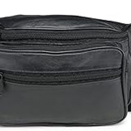 Leather Black Men Women Waist Bag Fanny Bag Travel Pouch Passport Holder (1446_Black)-image-17