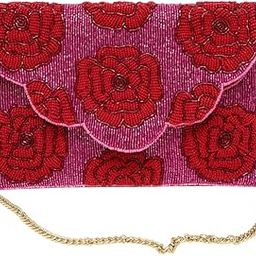 Handmade Beaded Clutch Wallet for Women (Pack of 1) | Pink Rose Floral Embroidered Party Purse | Multicolored Gift Bag | Traditional Designer Clutch for Her-image-28