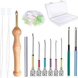 22PCS Punch Needle Set - 9 Sizes, Needle Threader, Wooden Handle Embroidery Pen, Floss Winding Board, DIY Sewing Tools-image-91