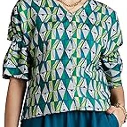 Women's Rayon Geometric Half Sleeve Regular Fit Blouse-image-40