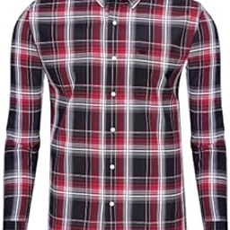Jade Black and Fire Brick Red Plaid Dobby Textured Premium Giza Cotton Shirt-image-1