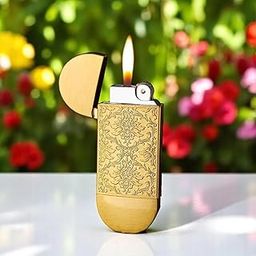Vintage Refillable Butane Soft Flame Lighter – Windproof, Pocket-Friendly, Floral Engraved (Gold, Bronze, or Silver/Random Color)-image-93