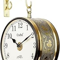 CRAFTEL Metal Analog Double Sided Vintage Station Wall Clock with Brass in dial (Shiny Gold_8 Inches)-19