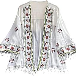 Women Cardigan Bohemian Blouse Shirt Beach Cover up for Women Bikini Dresses white-image-80