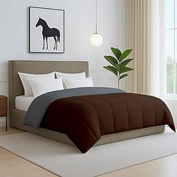 Linenaffairs Bed Comforter – King Size – Chocolate & Dark Grey – 300 GSM Quilt Blanket Rajai – Winter Warm Down Alternative Duvet Insert with Corner Ties-image-5