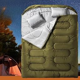MERISHOPP Double Sleeping Bag for Adults Mens with Pillow, XL Queen Size Two Person Green| Sports Equipment | Outdoor Sports Gear | Exercise Gear-image-49