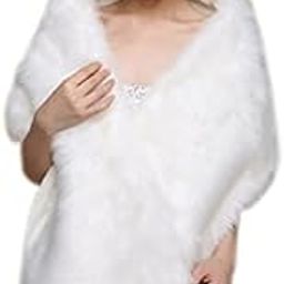 Beige: Elegant Bridal Wedding Long Faux Fur Shawl Wrap Shrug Women Bridemaid Scarf Cape H9-image-44