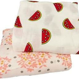 Organic Cotton Muslin Pack of 2 Baby Bath Towel Cotton Cloth Premium Baby Washable, Reusable, Absorbent, Extra Soft 120 X 120 Cm_ Leaf Dot & Watermelon-4