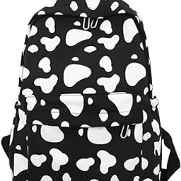 Girls Collage Cow Print Backpack, Black and White Pattern, Casual School Bag with Front Pocket Waterproof-image-66