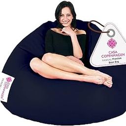 Casa Copenhagen Premium Leather Bean Bag Chair, Filled with Beans | Capacity: Upto 7 Ft Height, 200 KG Weight | 5XL | Navy Blue-image-10