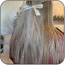Shidara1 Pcs Luxury Bride Wedding Veil clip Pearl Bridal Hair Piece White Tulle Veils with Bow Tie Bachelorette Party Hair Accessories for Women and Girls|white color-10