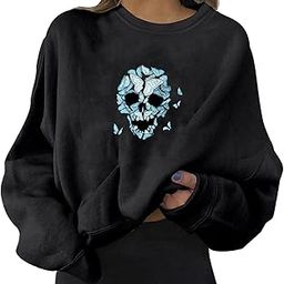 Fall Halloween Sweatshirts Pullover Tops for Women Butterfly black S-27
