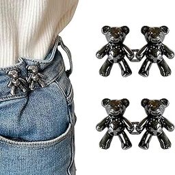 DROPOSALE Cute Bear Jeans Button Pins No Sew Detachable Waist Body Fit Tighten Buckles Perfect Girl's Gifts for Women Skirt Pant Jeans, Metal Pack Of 1 Pair (Black)-picture-24