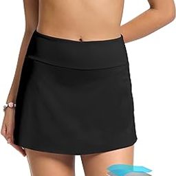 Period Swimwear Menstrual Leakproof Bikini Bottoms Swim Skirt Mid Waist Bathing Suit Bottoms for Girls, Women, Black, Small-image-44