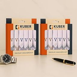 Kuber Industries 12 Pcs Set Monogram Letter (V) Embroidery Border White Handkerchief for Men Cotton | Hanky Set for Men | Rumal for Gents | Gentle and Absorbent Hankies/Handkerchief for Boys-picture-1
