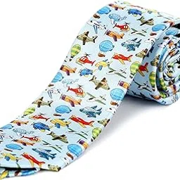 blacksmith Men's Satin Cartoon Aeroplane Design Tie (Blue, Free Size)-picture-45