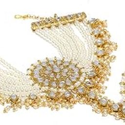 Gold Tone Kundan & Pearls Mesmerising Hand Harness For Women-ZPFK9442-17