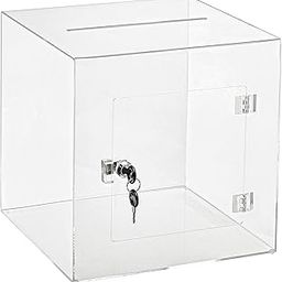 Transparent Acrylic Donation Box with Lock Facility | Portable Clear Daan Patra, Visiting Card, Ballot Coupon Drop Box | Ideal for Voting, Charity and Suggestion Collection (8x8x8 Inches)-11