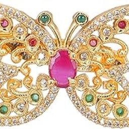 Butterfly Brooch for Women and Girls – Brass Gold-Tone Pin with Multicolor Stones – Elegant Saree, Dress & Dupatta Accessory – Designer Jewelry-image-23
