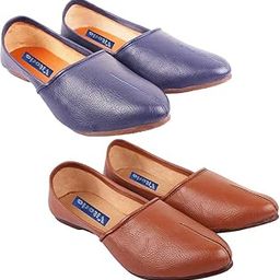 Mojaris for Men | Shoes for Men with PU Sole | Comfortable & Lightweight |Durable & Trendy Design, VTR_S_6001JalsaBlu_Tan_2J_P-image-86