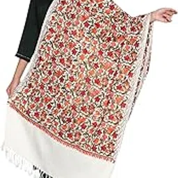 zamour Kashmiri Shawl Stole for Women, Pashmina Feel Woolen Embroidery Jaal Shawls for Winter, 30 x 80 inches Wraps-picture-48