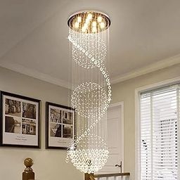 Harold Electricals 3S Long Crystal Chandelier | Staircase Ceiling Light Flush Mount | Modern Light Fixture for Hallway, Living Room, Hotel & Entryways - 5ft (Dia) X 17ft (Height) Rose Gold Plate-image-17