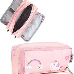 Wooum Large Pencil Case with 3 Compartments, Big Capacity Pencil Pouch for School Boys Girls College Students & Teachers Aesthetic Practical Stationery Pouch for Pens Pencils (Peach)-image-75