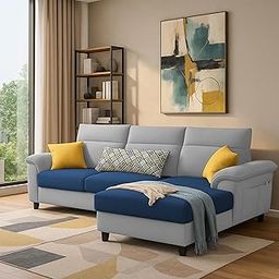 GRAPEWOOD Nelson RHS 4 Seater L Shape Sofa for Living Room (Blue Grey Fabric) Premium Fabric Sofa Set-image-72