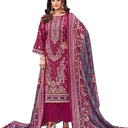 dravinam trends Women's Pure Lawn Cotton Pakistani Embroidered Suit Dress Material with Unstitched Bottoms and Cotton Dupatta-picture-1