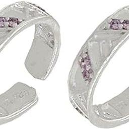 925 Sterling Silver Designer Cut Work Band Toe Rings/Chandi Bichiya ~ With Pink Zircon Tone Toe Rings-image-64
