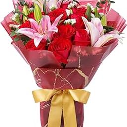 12 Red Rose with 2steam Asiatic Lilies Bouquet-image-29