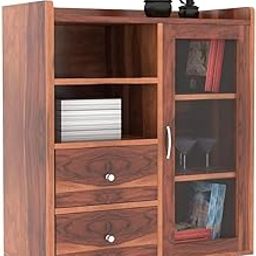 FURNIHUB Wood Kitchen Crockery Cabinet with Glass Door | Book Shelf for Home Library, Sideboard Cabinets Living Room, Home Kitchen Furniture, Storage Cabinet, Honey Finish-26