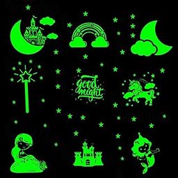 Wall1ders Green Color Fluorescent Night Glow in The Dark Star Wall Sticker, Glow in The Dark Sticker, Radium Stickers for Bedroom, Stars for Ceiling (MermadGlow) Self-Adhesive-12