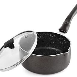 Cello Induction Base Aluminium Non Stick Sauce/Milk Pan with Temepered Glas Lid, Black, 1.5 Ltrs-image-93
