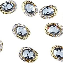 HEAVENGLOW 10 Pieces Nail Art Tips 3D Rhinestone Glitter Jewelry Decoration Gold Oval Jewelry Rhinestones 9#-image-54
