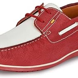 Men's Red Leather Lace-up Boat Shoes-20