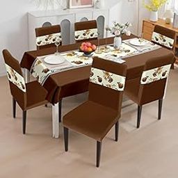Cortina Waterproof 1 Dining Table with 6 Chair Covers for Kitchen Dust and Oil Repellent (Brown)-image-87