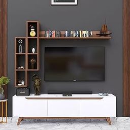 Spyder Craft Matte Finish TV Entertainment Unit, Tv Stand with Wall Shelf Book Storage | Decore Living Room Engineered Wood TV Entertainment Books Storage & Decor Display Unit-29