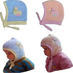 Unisex-Kids Preeti Baby Double Layer Ear Covering Caps In Warm Quilted Fabric,Pack Of 2 - (Peach,Sky Blue,0-6 Moths)-image-15