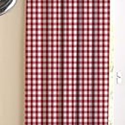 AIRWILL Cotton Gingham Check Red Designed Blackout and Room Darkening Door Checks Curtains (7ft, Red)-9