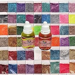 SNOOGG Fine Glitter & 2 Alcohol Ink Set (150g Glitter Total, 10g Each, 15ml Inks) for DIY Resin Art, Candle/Slime, Festival Body/Face/Nail Design.-image-18