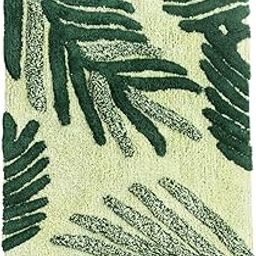 SASHAA WORLD Cotton Leaf Patterned Bathmat | Soft, Absorbent & Cozy | Anti-Skid Latex Backing for Stability | Perfect for Bathroom, Bedroom, Hotels, or Spa | 50x80 cm, Green-picture-36