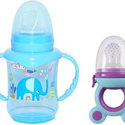 Alya Baby Feeding Sipper Unbreakable Plastic Bottle Cup/Mug Learning Sippy BPA Free with Baby Fruit Silicone Food Teether BPA Free (Blue)-picture-11