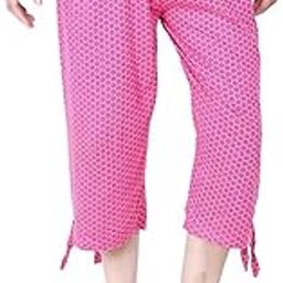 Women's Capri, Soft Cotton Printed 3/4 Pyjama Pant (Pink)-(Free size)-image-12