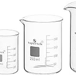 Supertek Borosilicate 3.3 Glass Beakers with Graduation Marks 50ml, 100ml, 250ml, and 500ml Set of 4 | for Laboratory Use-52