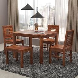 Shree Jeen Mata Enterprises - Solid Sheesham Wood Four Seater Dining Set|Wooden Dining Set With One Bench & Three Chairs For Dining Room|Hotel|Restaurant|Finish Color - Honey Finish| - 32X39X30 Inch-image-53